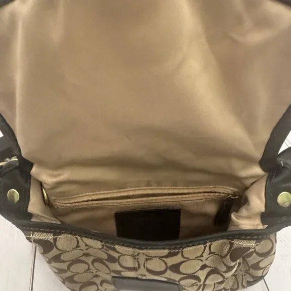 Coach Black Leather Bleeker Beige Canvas C’s Flap Shoulder Bag 11434 10” PROJECT - Picture 7 of 8